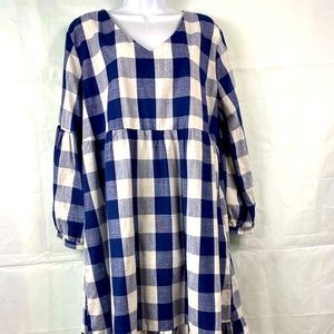Grace Karin Blue Checked Empire Dress Puffed Sleeves Size XL